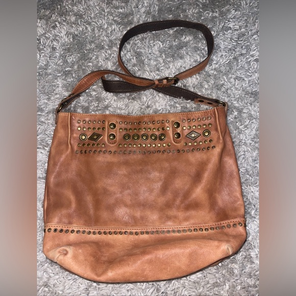 Patricia Nash Soft Shoulder Tote Bag Tan Studded Italian Leather Large - Picture 1 of 11